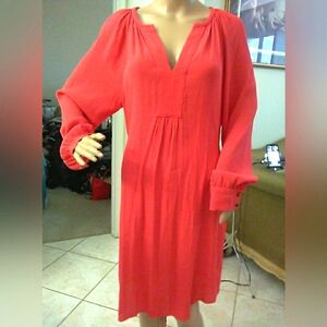 NWT Banana Republic Bold Red Long Sleeve Dress W/ OR W/ OUT BELT SZ. 10 V NECK
